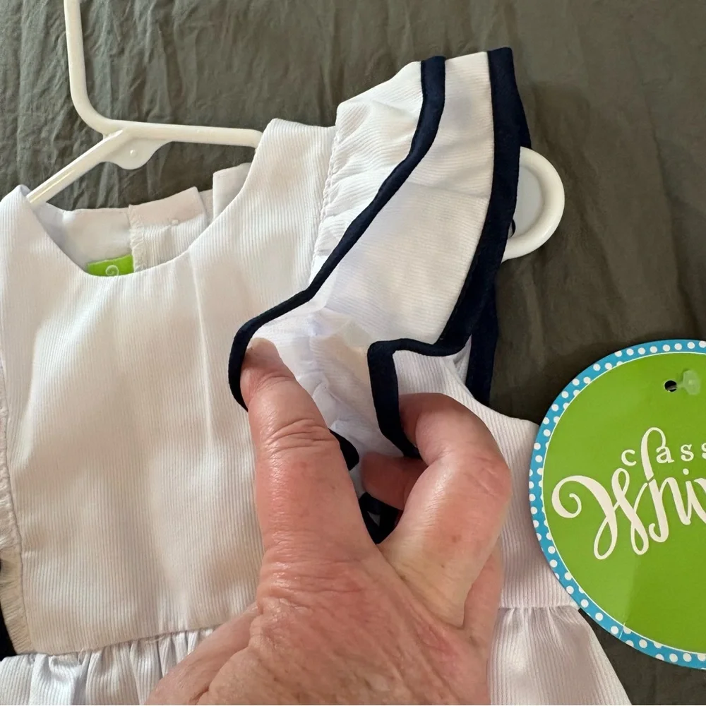 Classic Whimsy Flutter Sleeve Bubble Monogramable Romper. Size 24 months.